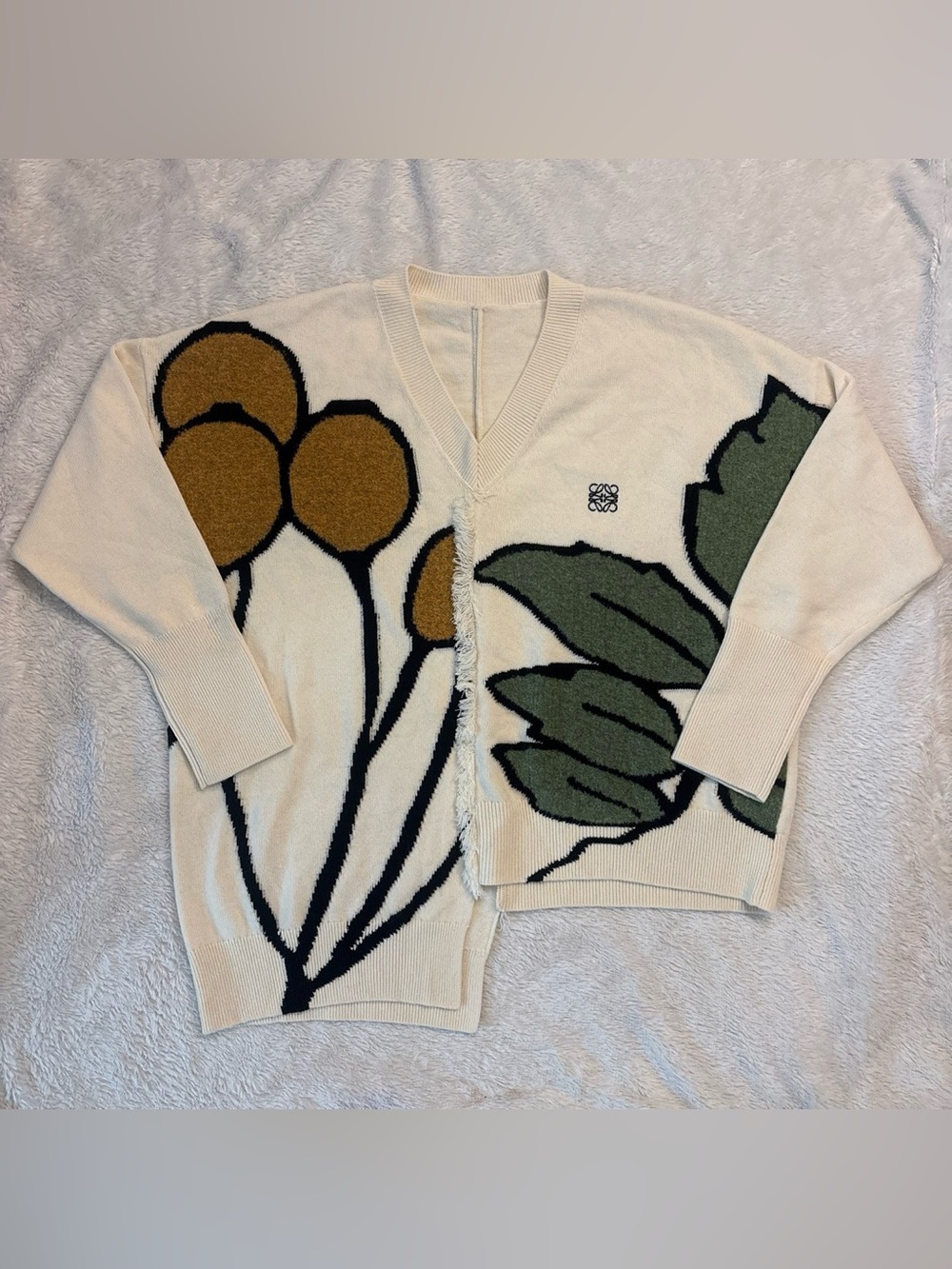 Loewe Herbarium Asymmetric Fringed Intarsia Wool-Blend Sweater